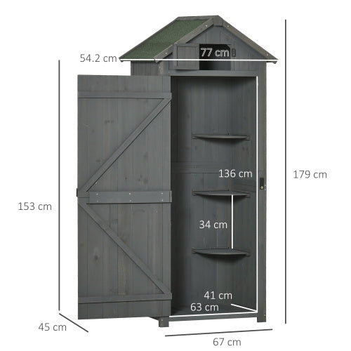 Outsunny Wooden Garden Shed, Utility Outdoor Small Shed With Lockable Double Doors, Shelves And Roof Hatch, Gray