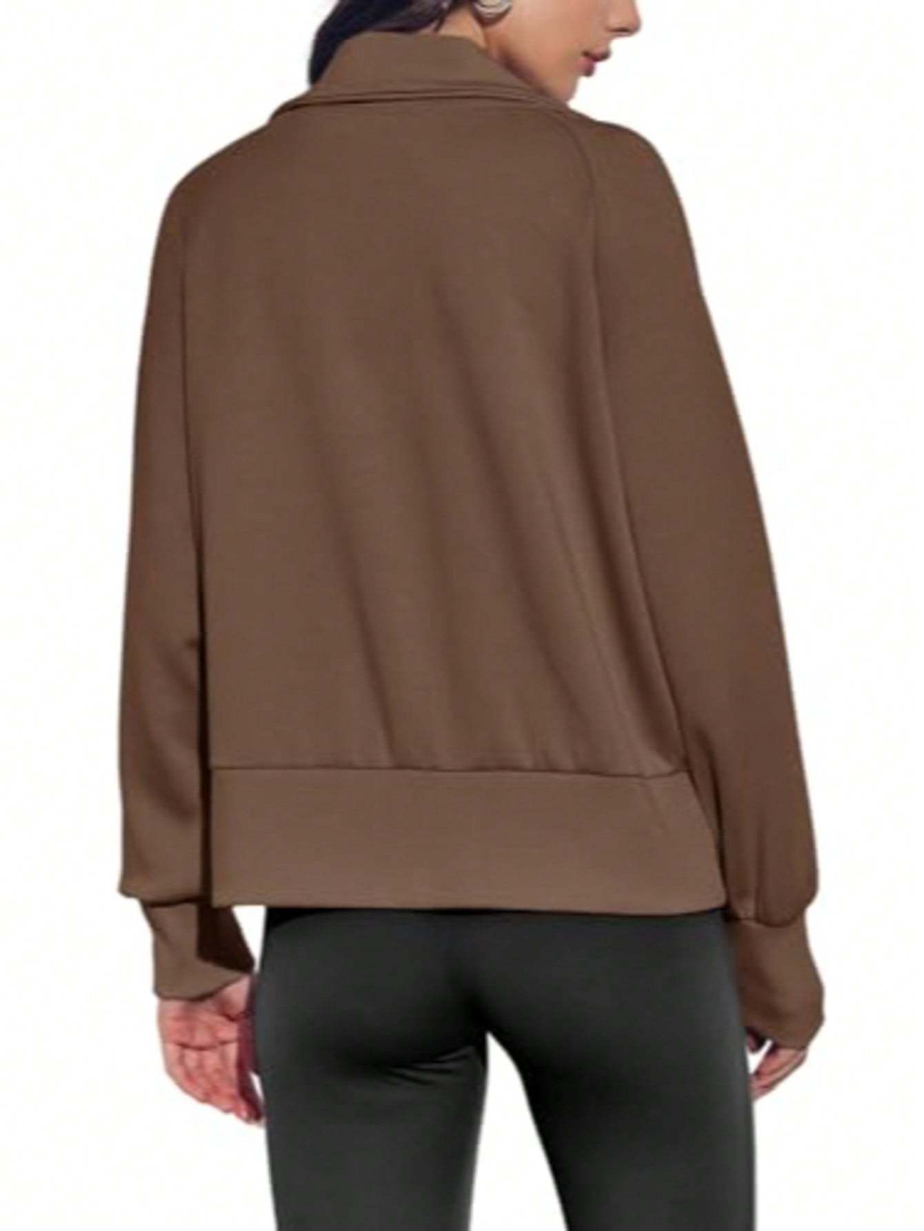 Fisoew Women's Zip Up Sweatshirt Collared Neck Long Sleeve Loose Casual Lightweight Jacket With Pockets