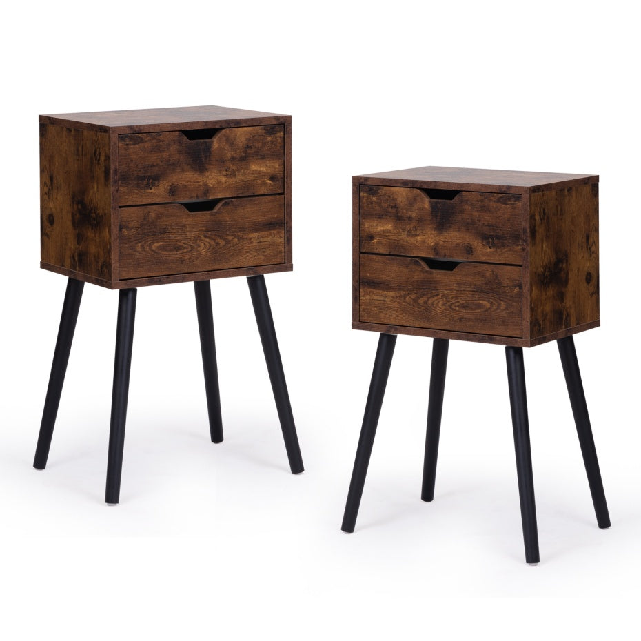Nightstand With 2 Drawers And Solid Wood Legs For Bedroom Living Room - Brown