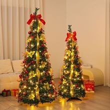Foldable Telescopic Floor-Standing Green Velvet c Tree With Warm Lights For Holiday Decorations