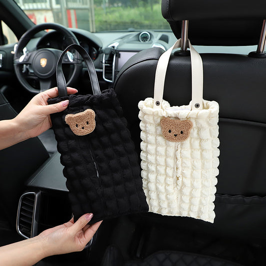 Creative Cartoon Puff Grid Hanging Car Tissue Box