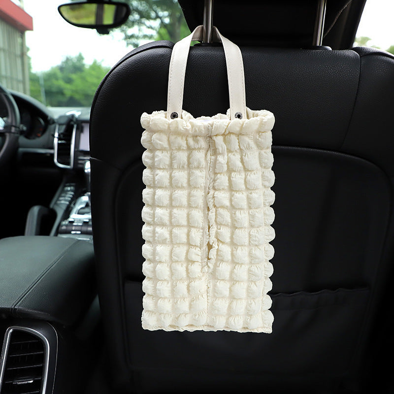 Creative Cartoon Puff Grid Hanging Car Tissue Box