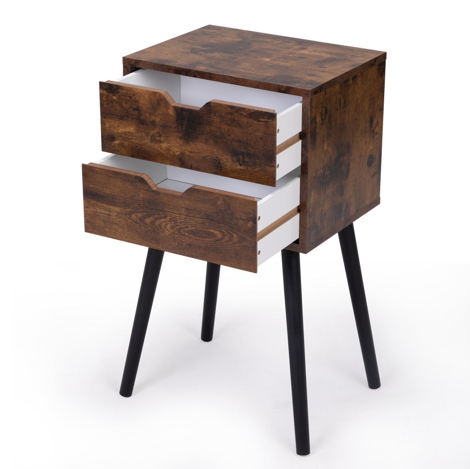 Nightstand With 2 Drawers And Solid Wood Legs For Bedroom Living Room - Brown