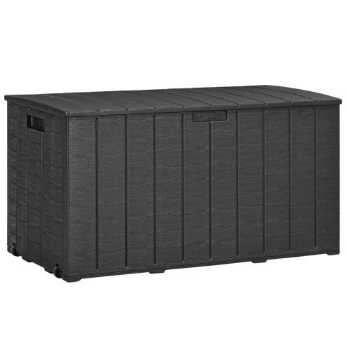 Outsunny 336 Liter Garden Storage Box, Water-resistant Heavy Duty Double Wall Plastic Container, Extra Large Outdoor Garden Furniture Organizer, Deck Cushion Chest With Wheels And Handles, Black
