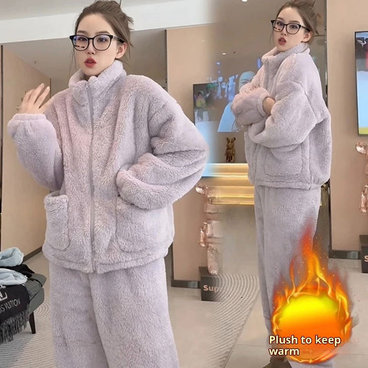 Women's Thickened High-Neck Pajama Set – Warm Winter Homewear