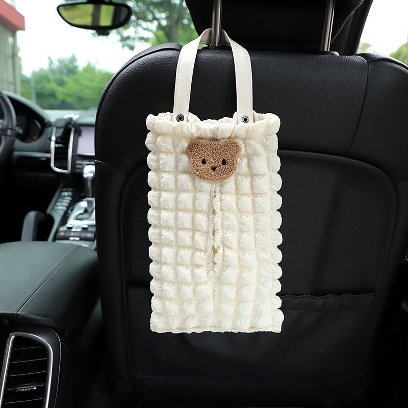 Creative Cartoon Puff Grid Hanging Car Tissue Box