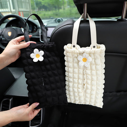 Creative Cartoon Puff Grid Hanging Car Tissue Box