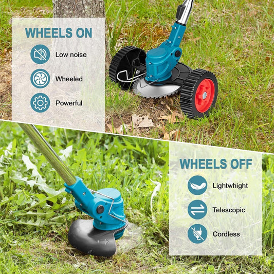 Electric Weed Wacker Cordless Lawn Mower Grass Lawn Edger With 2000mAh Li-Ion Battery Powered And 3 Cutting Blade Types Weed Trimmer Tool For Garden And Yard
