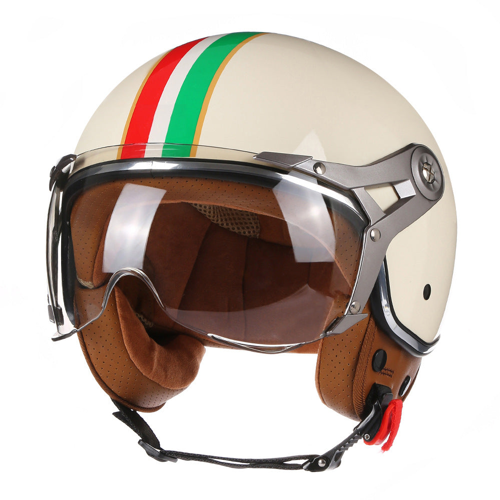 Women's Simple Printed Half-covered Electric Motorcycle Helmet