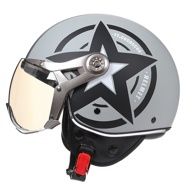 Women's Simple Printed Half-covered Electric Motorcycle Helmet