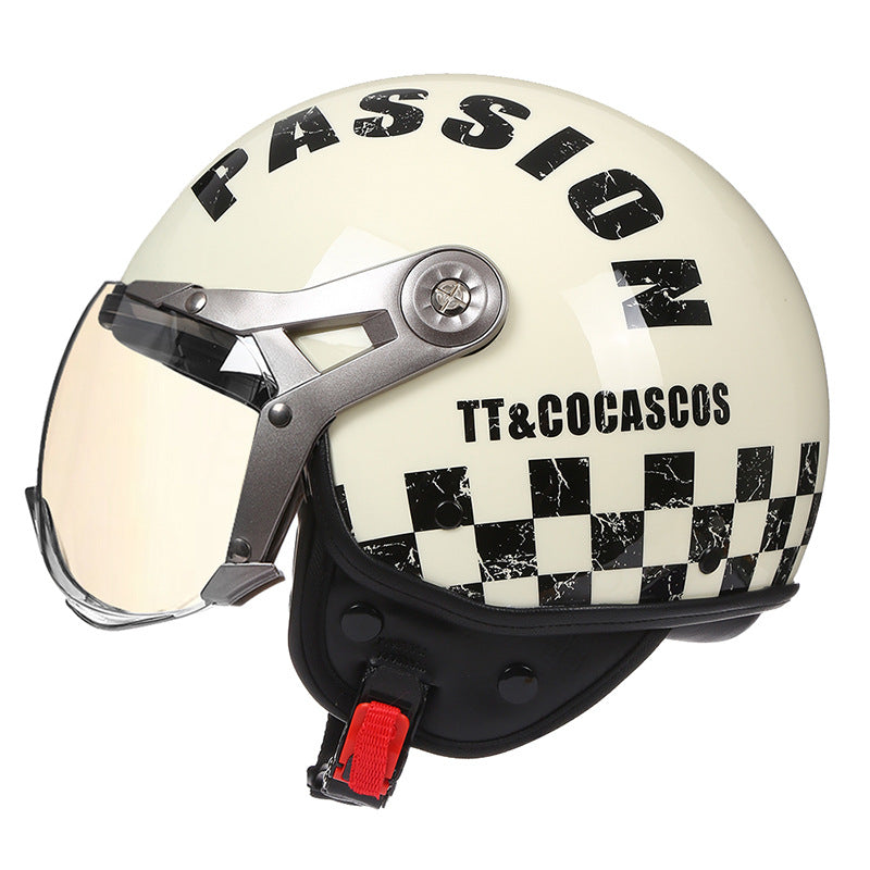 Women's Simple Printed Half-covered Electric Motorcycle Helmet