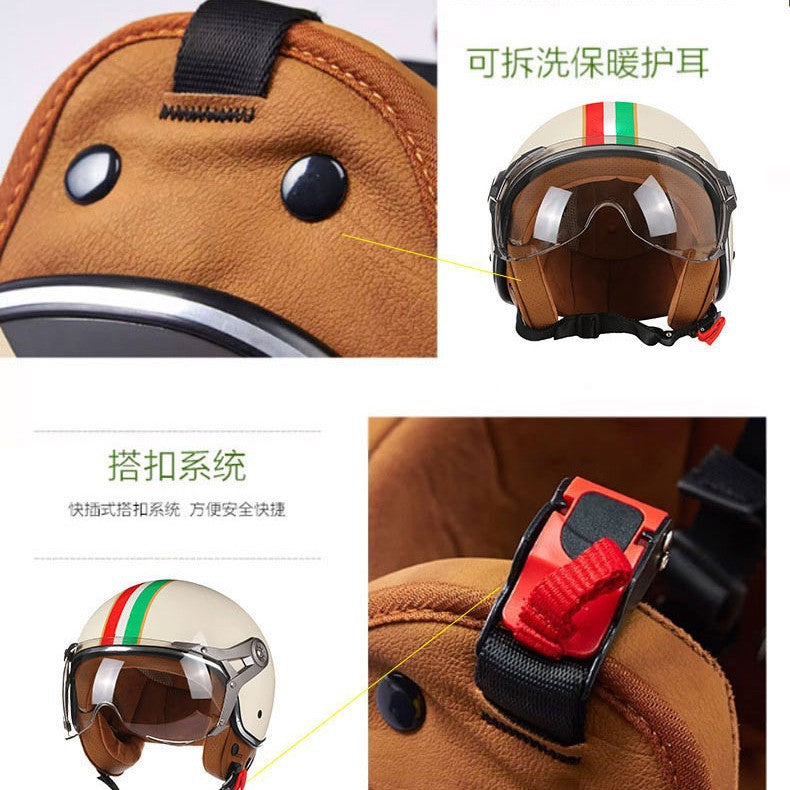 Women's Simple Printed Half-covered Electric Motorcycle Helmet