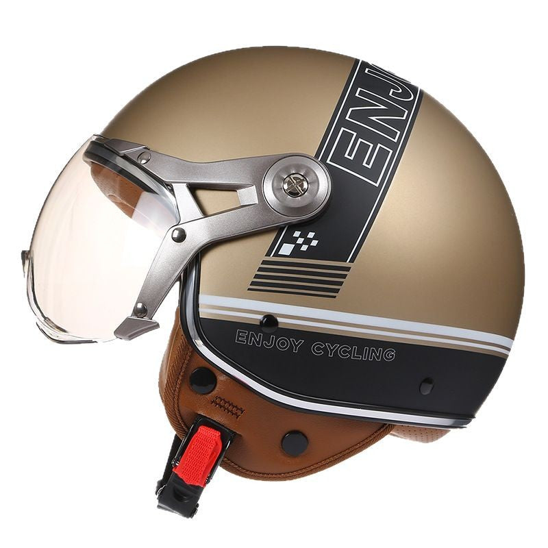 Women's Simple Printed Half-covered Electric Motorcycle Helmet