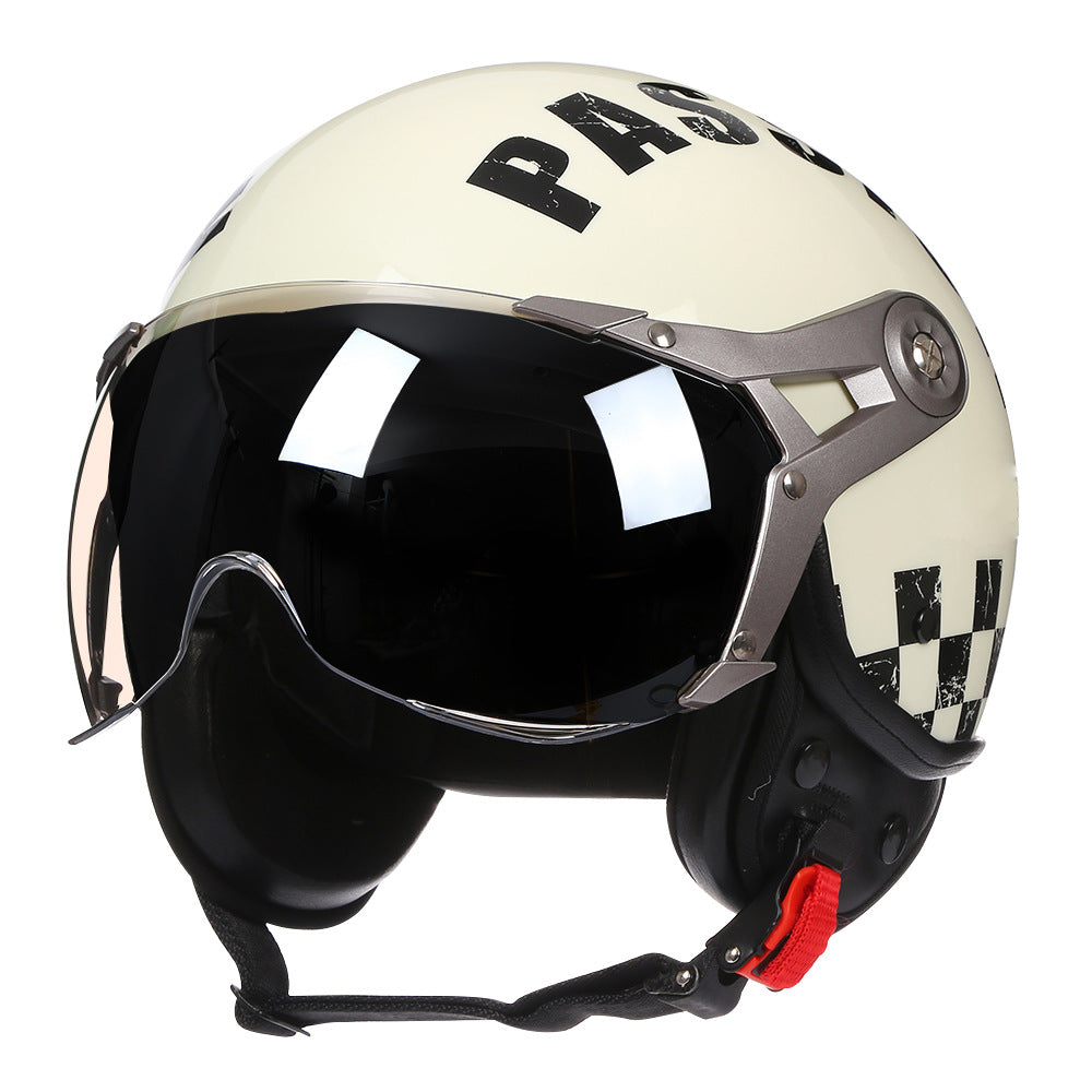 Women's Simple Printed Half-covered Electric Motorcycle Helmet