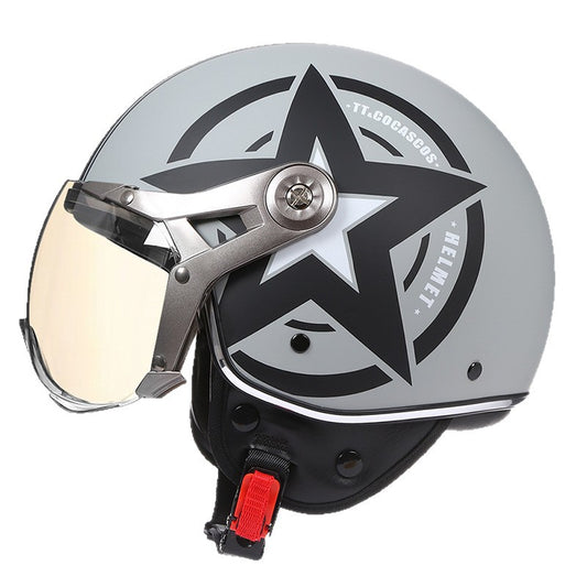 Women's Simple Printed Half-covered Electric Motorcycle Helmet
