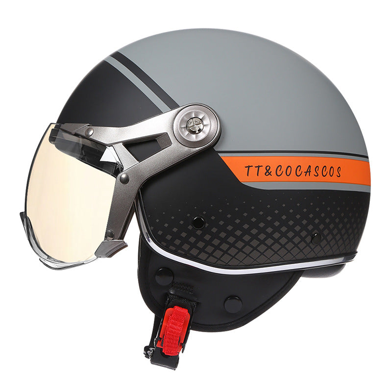Women's Simple Printed Half-covered Electric Motorcycle Helmet