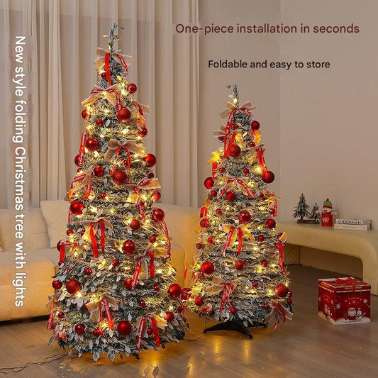 Foldable Telescopic Floor-Standing Green Velvet c Tree With Warm Lights For Holiday Decorations