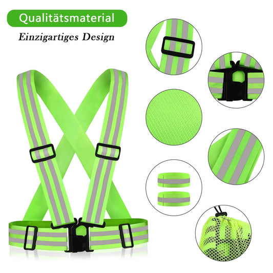 7-in-1 Reflective Vest Set, 2 Adjustable High Visibility Vests, 4 Reflective Wristbands And 1 Yellow Storage Bag For Jogging, Cycling And Hiking In The Dark,