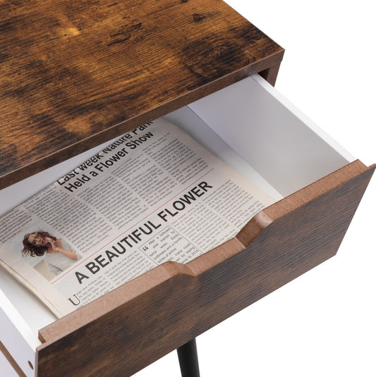 Nightstand With 2 Drawers And Solid Wood Legs For Bedroom Living Room - Brown