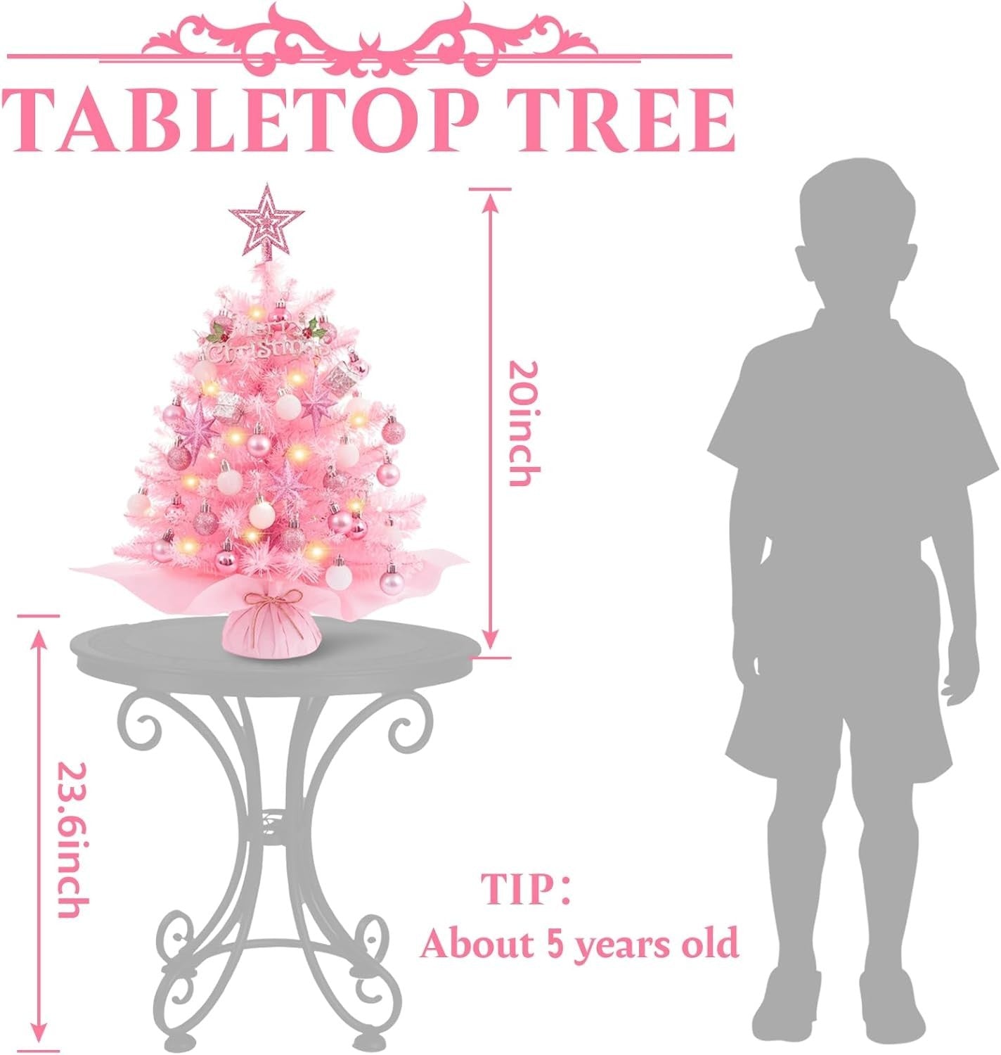 Artificial Small Mini Table Top Christmas Tree With LED Light Ornaments