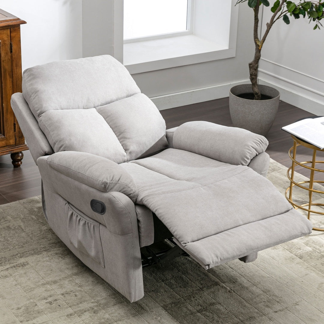 Recliner Armchair for the Elderly – Soft Fabric Chair with Side Pockets, Adjustable Backrest