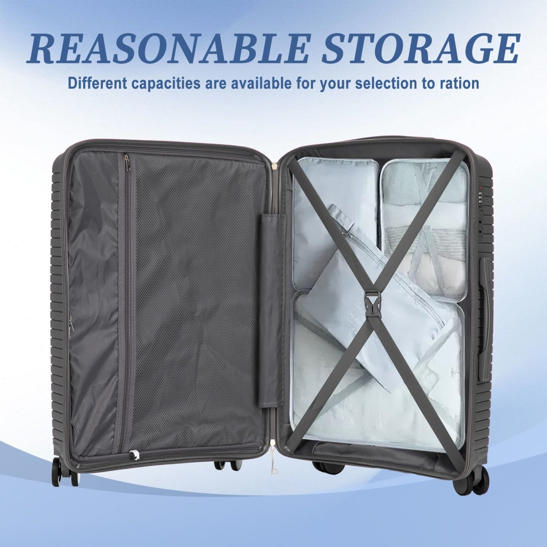 20   24   28  3 Pcs  Set In PP Spinner Wheel Luggage, Carry On Suitcase, Matching Color, Combination Lock