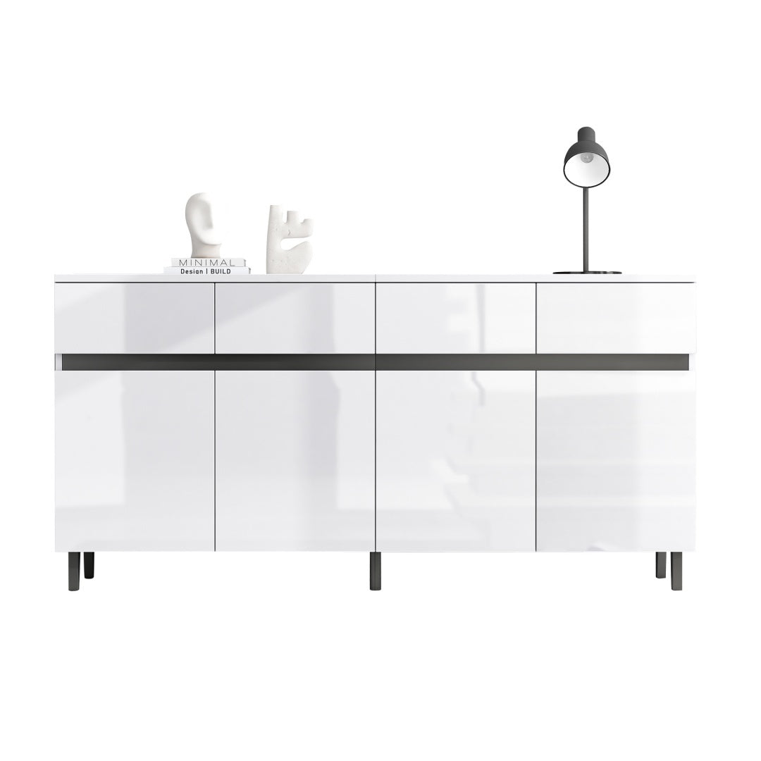 Modern White Sideboard Cabinet with 4 Drawers & 4 Doors – 160x40x68cm