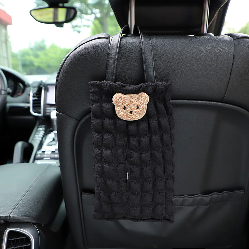 Creative Cartoon Puff Grid Hanging Car Tissue Box