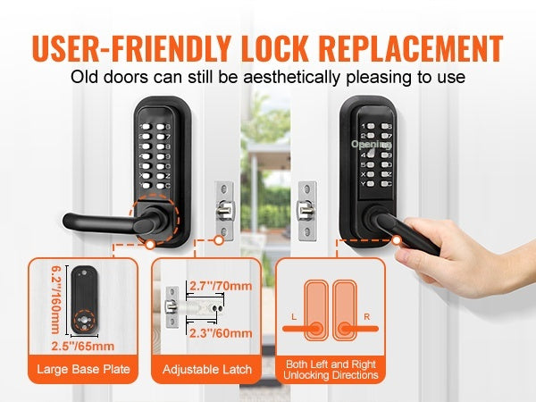 Mechanical Keyless Door Lock – 14-Digit Keypad, Dual-Sided Outdoor Lock, Automatic Security