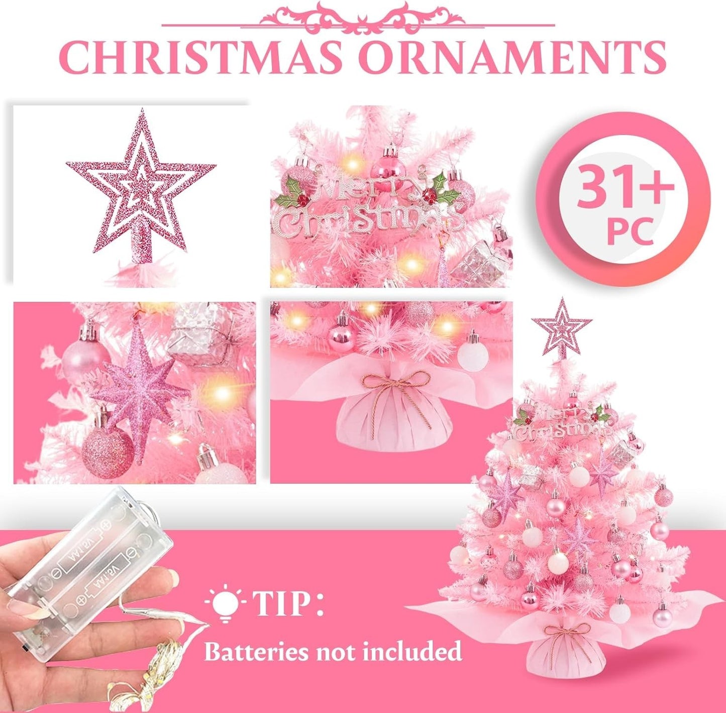 Artificial Small Mini Table Top Christmas Tree With LED Light Ornaments
