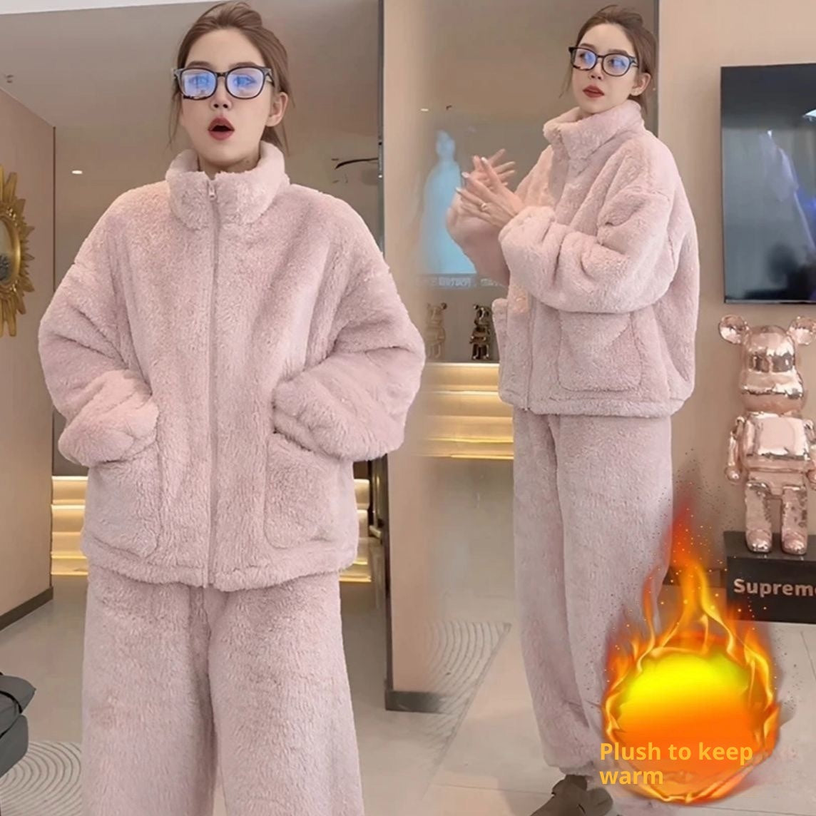 Women's Thickened High-Neck Pajama Set – Warm Winter Homewear
