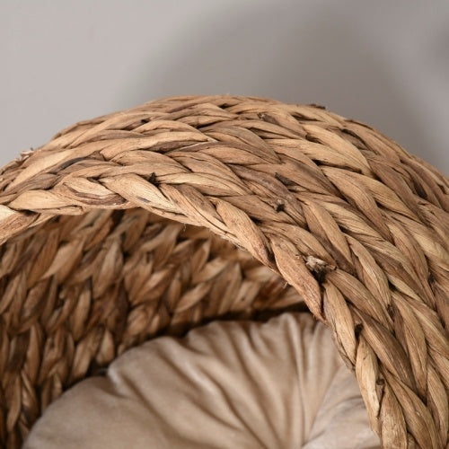 PawHut Wicker Cat Bed, Raised Rattan Cat Basket With Cylindrical Base, Soft Washable Cushion, 50 X 42 X 60 Cm - Brown