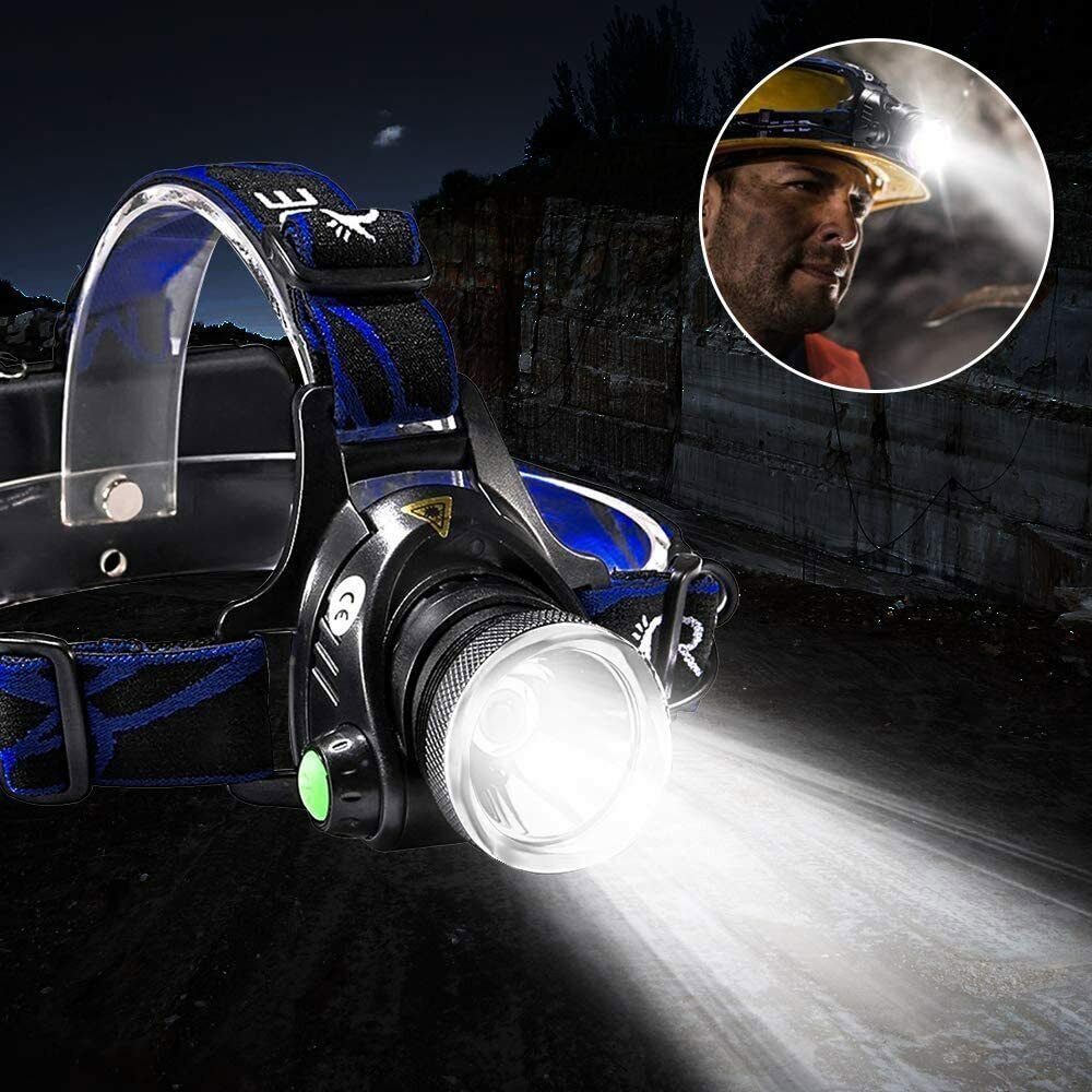 LED Headlamp Rechargeable Head Torch Zoom Headlight Super Bright Flashlight 3 Modes Work Light With 2 Li-ion Batteries