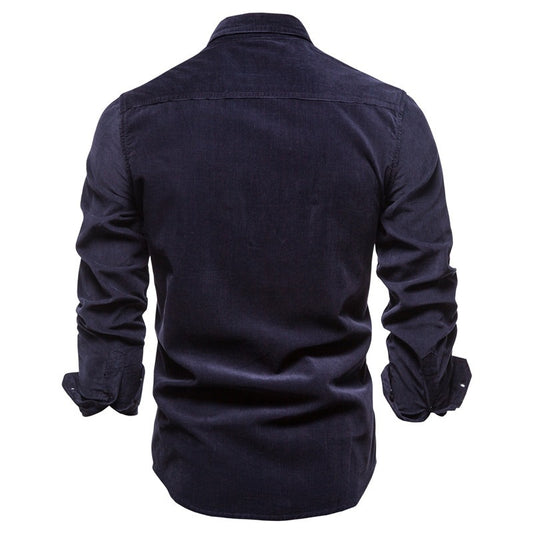 Men’s Long Sleeve Linen Shirt – Casual College Style Blue Top