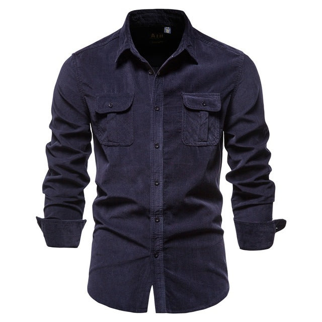 Men’s Long Sleeve Linen Shirt – Casual College Style Blue Top