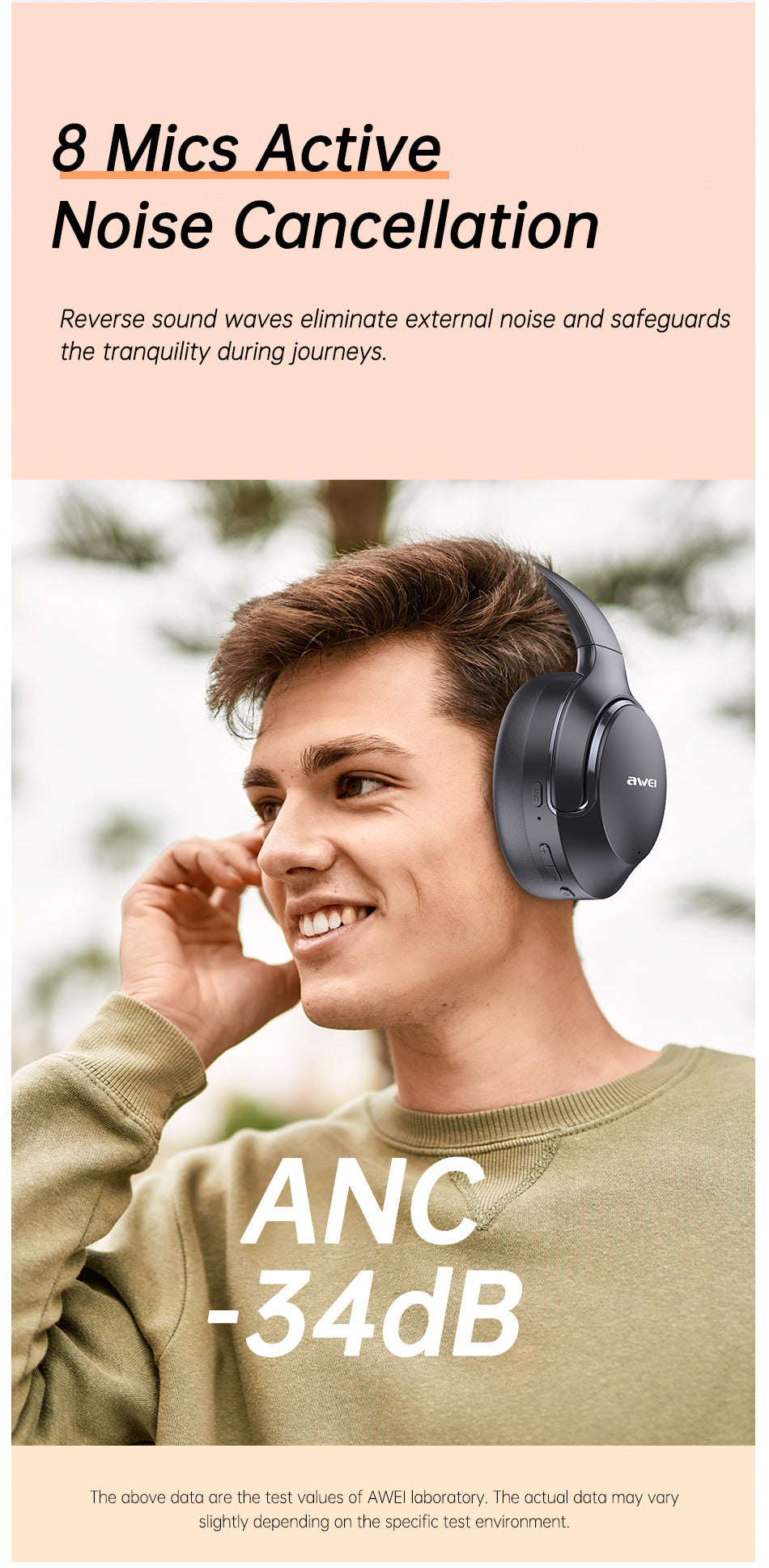 AWEI AT2ANC Bluetooth Headset With Active Noise Cancellation