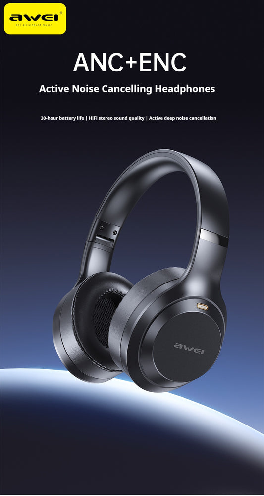 AWEI ANC ENC Hybrid Feed Active Drying-Reducing Bluetooth Headset For Wearing
