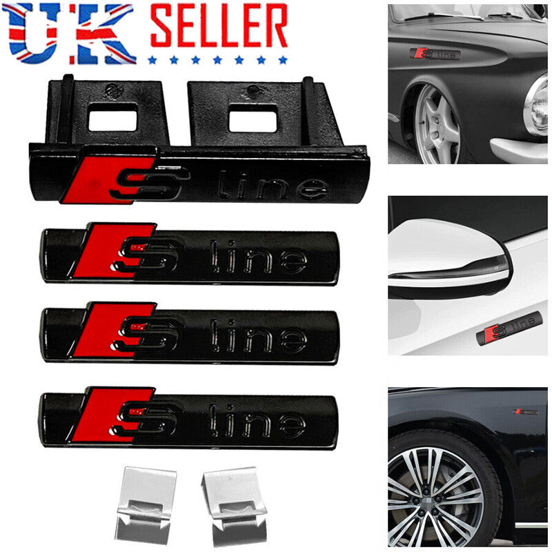 Gloss Black S Line Badge Emblem 1 Grill 3 Stickers For A3 A4 A5 A6 A8 TT Q7