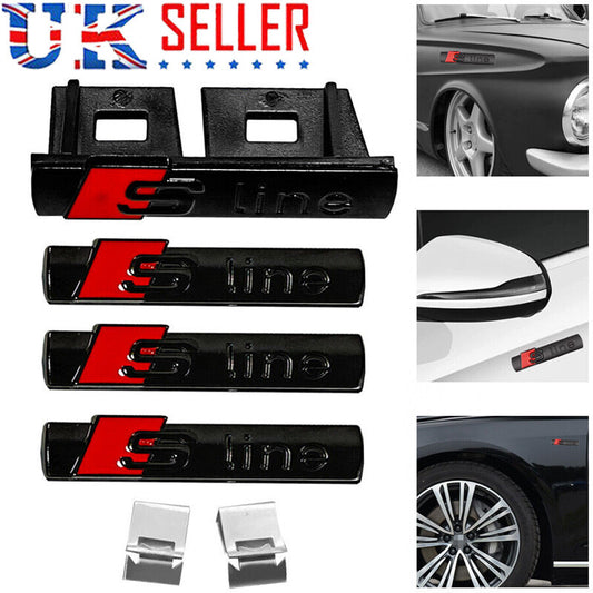 Gloss Black S Line Badge Emblem 1 Grill 3 Stickers For A3 A4 A5 A6 A8 TT Q7