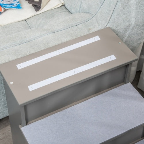 PawHut 4 Step Wooden Dog Steps Pet Stairs For Dogs, Cat Ladder For Bed Couch With Non-Slip Carpet 40 X 59 X 54.2 Cm,