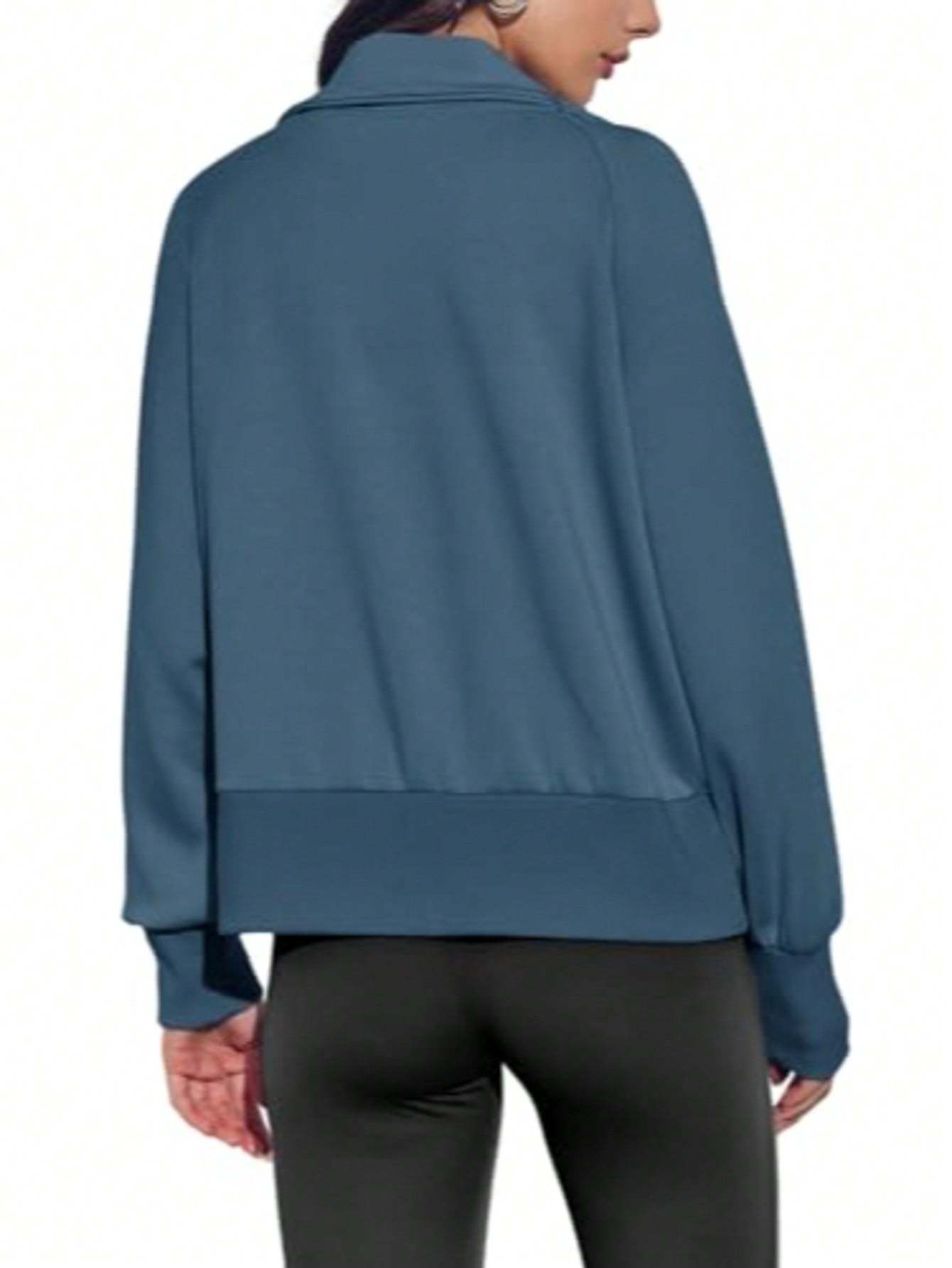 Fisoew Women's Zip Up Sweatshirt Collared Neck Long Sleeve Loose Casual Lightweight Jacket With Pockets