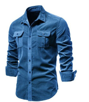 Men’s Long Sleeve Linen Shirt – Casual College Style Blue Top