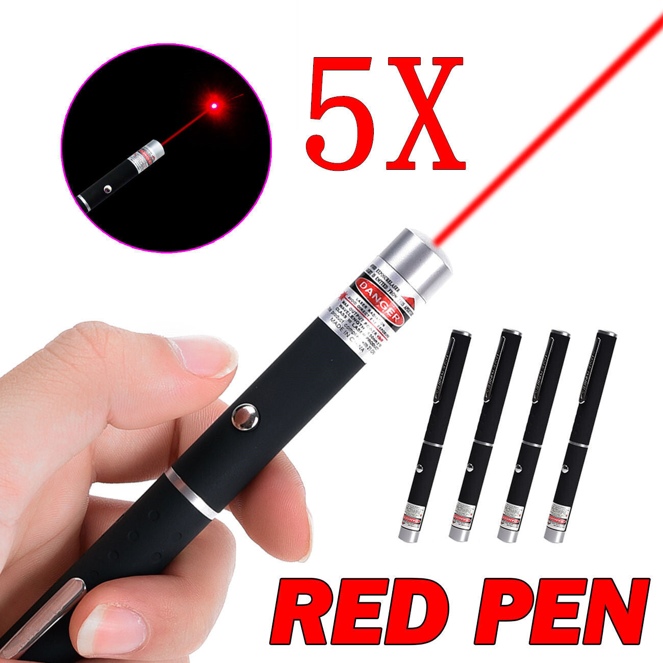 650nm Red Laser Pointer Pen Light Visible Single Beam AAA Lazer Torch 5PCS 9900 Miles Mini Small Teaching Pen Light Pet Toys