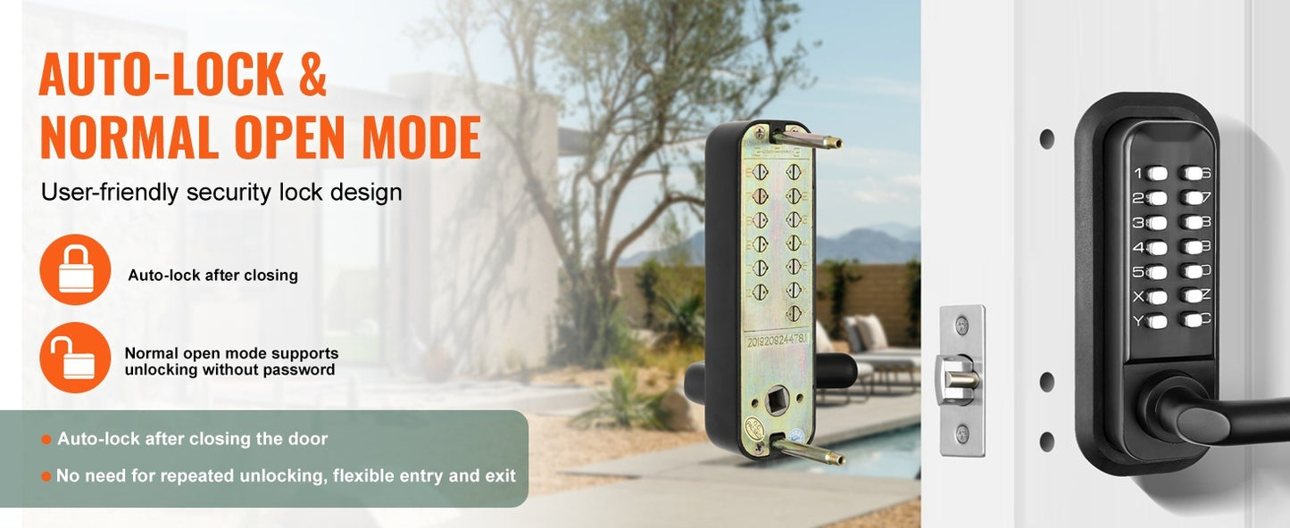 Mechanical Keyless Door Lock – 14-Digit Keypad, Dual-Sided Outdoor Lock, Automatic Security