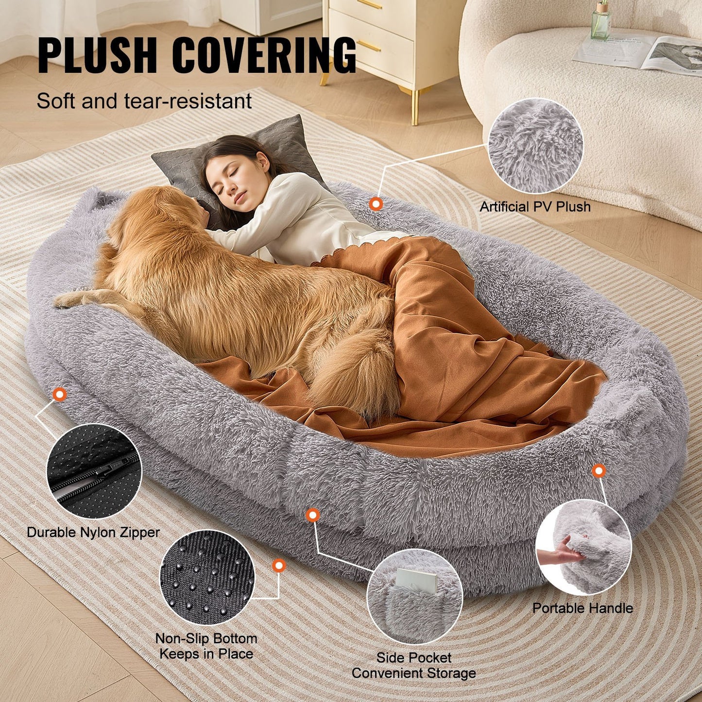 Giant Human Dog Bed – 72"x48"x10" Cozy Oversized Bed for Adults &amp; Pets