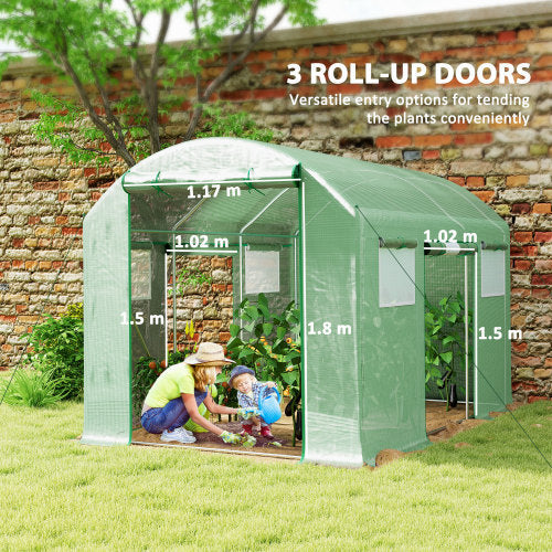 Outsunny 9.8 X 6.6ft Walk-In Polytunnel Greenhouse - Green