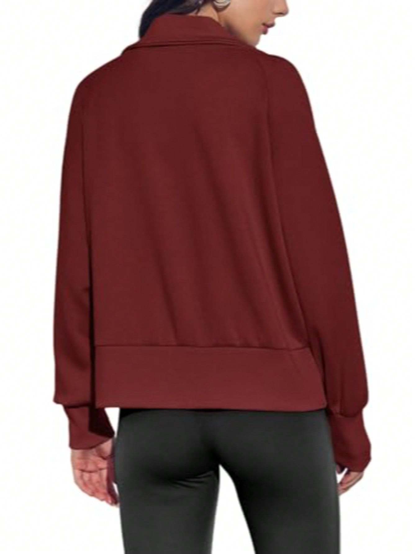 Fisoew Women's Zip Up Sweatshirt Collared Neck Long Sleeve Loose Casual Lightweight Jacket With Pockets