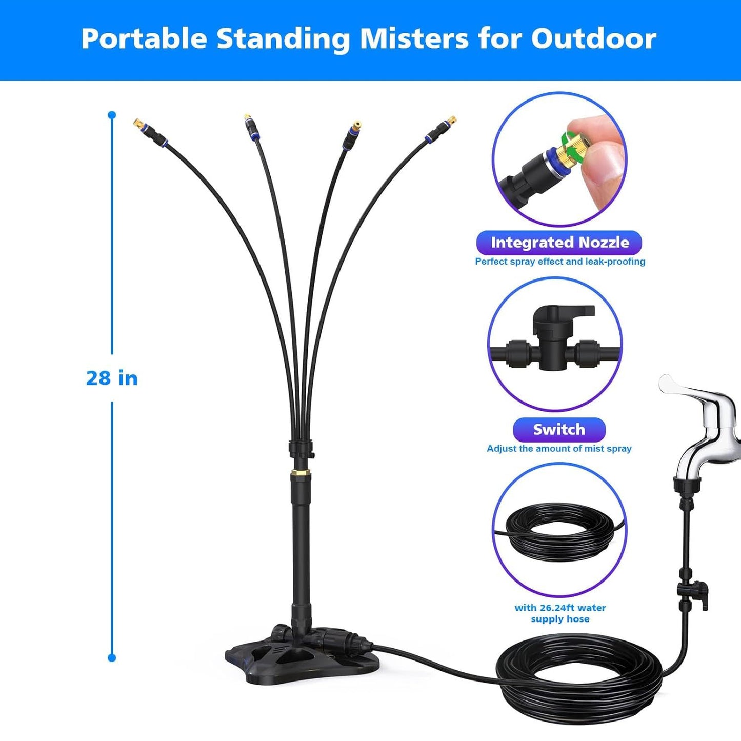 Outdoor Misting Cooling System Standing Patio Misting System, 8M Portable Mister System For Outdoor Garden BBQ Party Tanning Pool Beach Cooling Water Playing