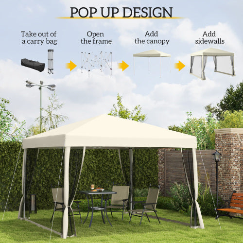 Outsunny 3 X 3m Pop Up Gazebo With 4 Mesh Sides And Carry Bag, Height Adjustable Party Canopy Tent, Portable Garden Outdoor