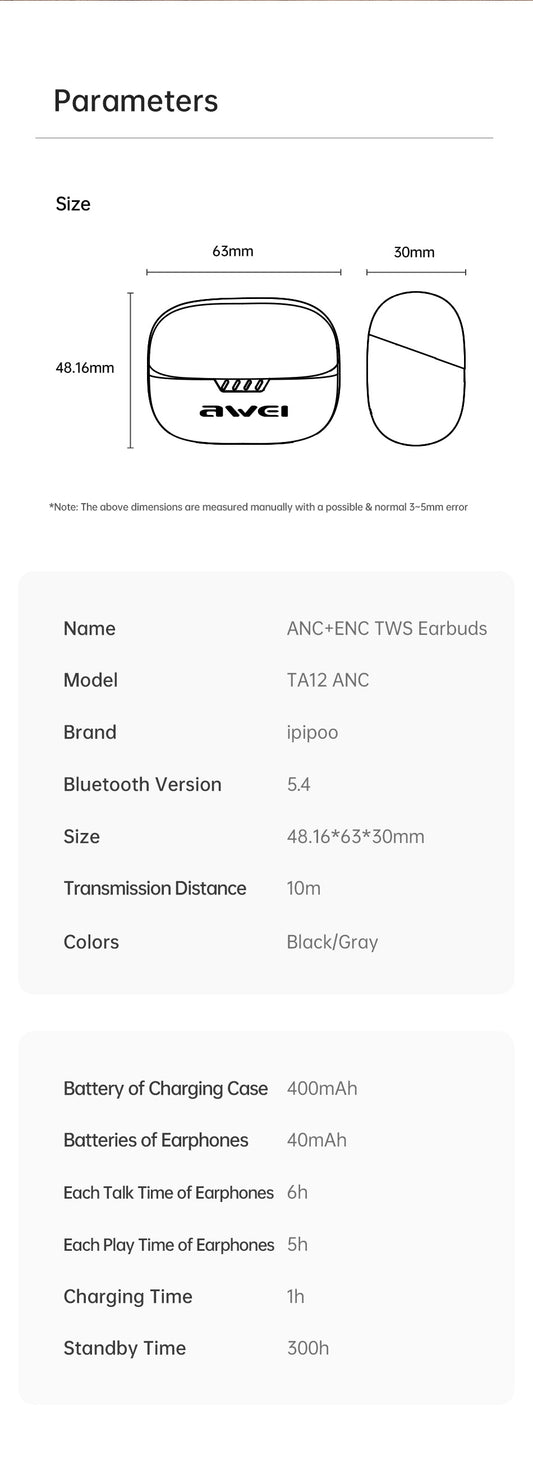 AWEI6 MI ANC ENCA NOISE CANCELLING BLUETOOTH HEADSET